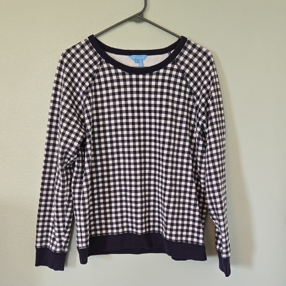 Draper James Tops - Draper James Navy Gingham Sweatshirt Size Large